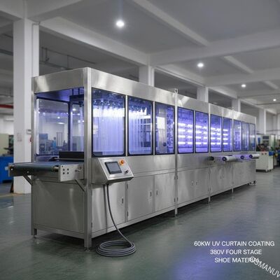 60KW Uv কার্টেন লেপ মেশিন 380V ফোর স্টেজ শু মেটেরিয়ালের জন্য কনভেয়িং