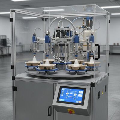 Precision 6-Position Rotary Coating System for Molded Pulp Food Packaging - Uniform Film Thickness Control